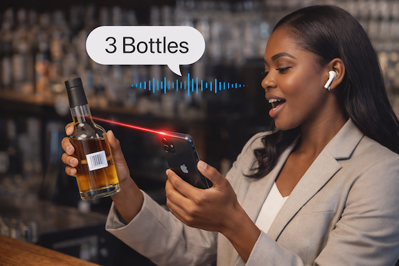 Bartender speaking into iPhone