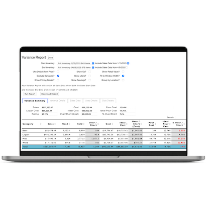 Variance report displayed on a laptop
